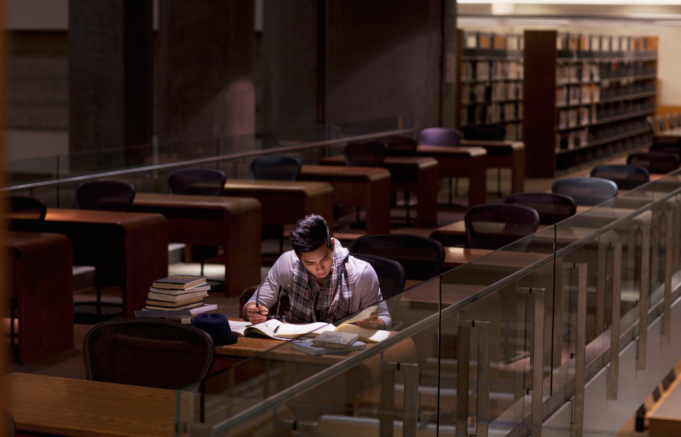 law student studying in library