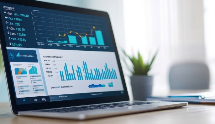 laptop with bar graphs and charts