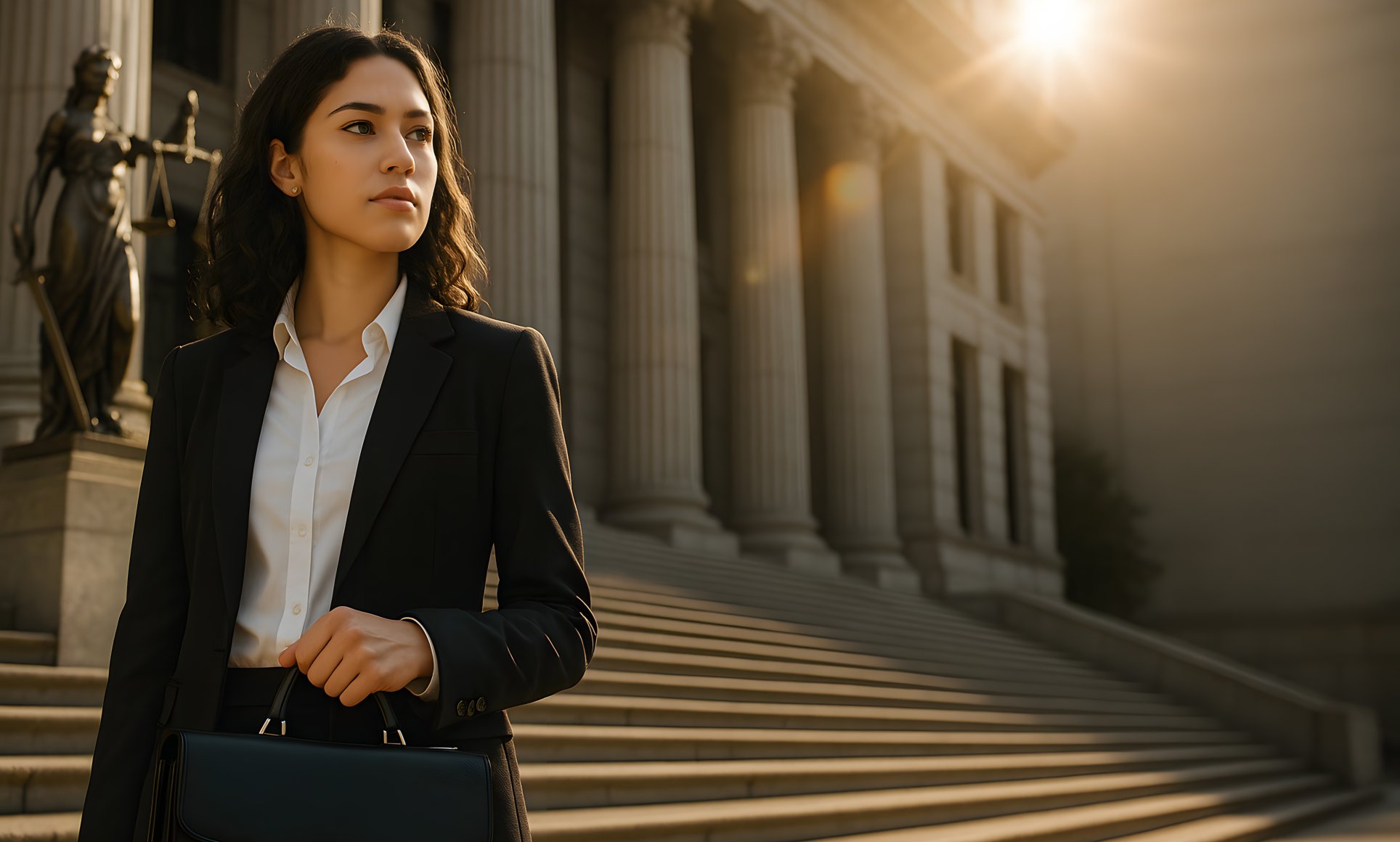 woman standing on courthouse steps