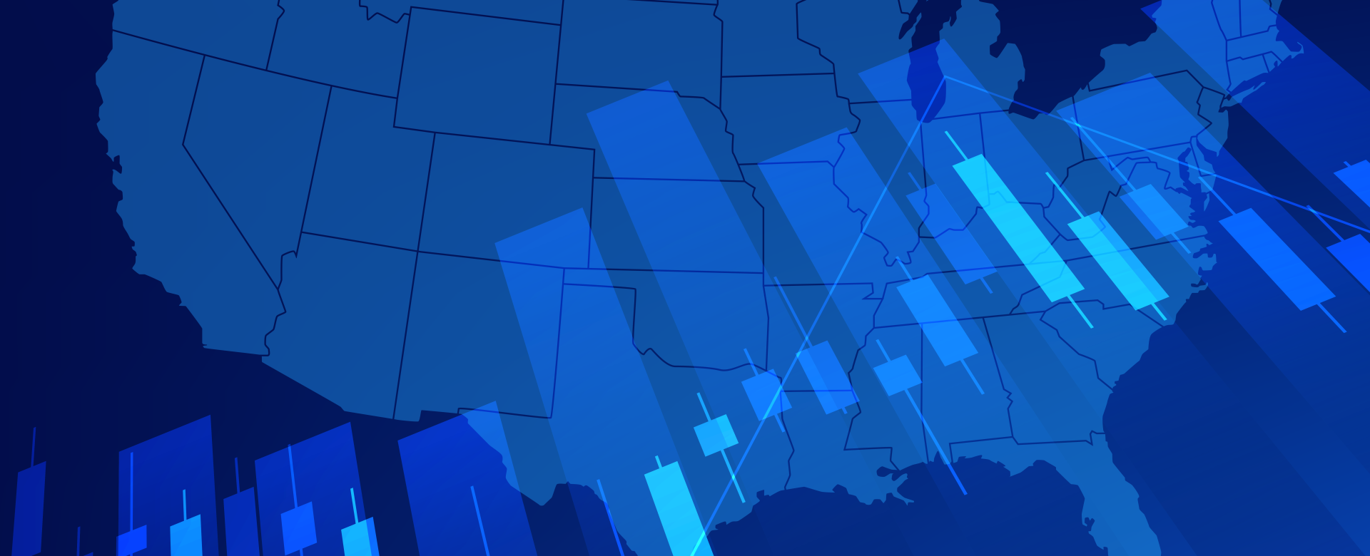 Statistics graph overlaid with US map