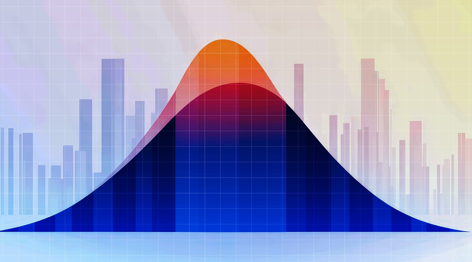 abstract illustration of a bell shaped graph with subtle lines and shapes in the background