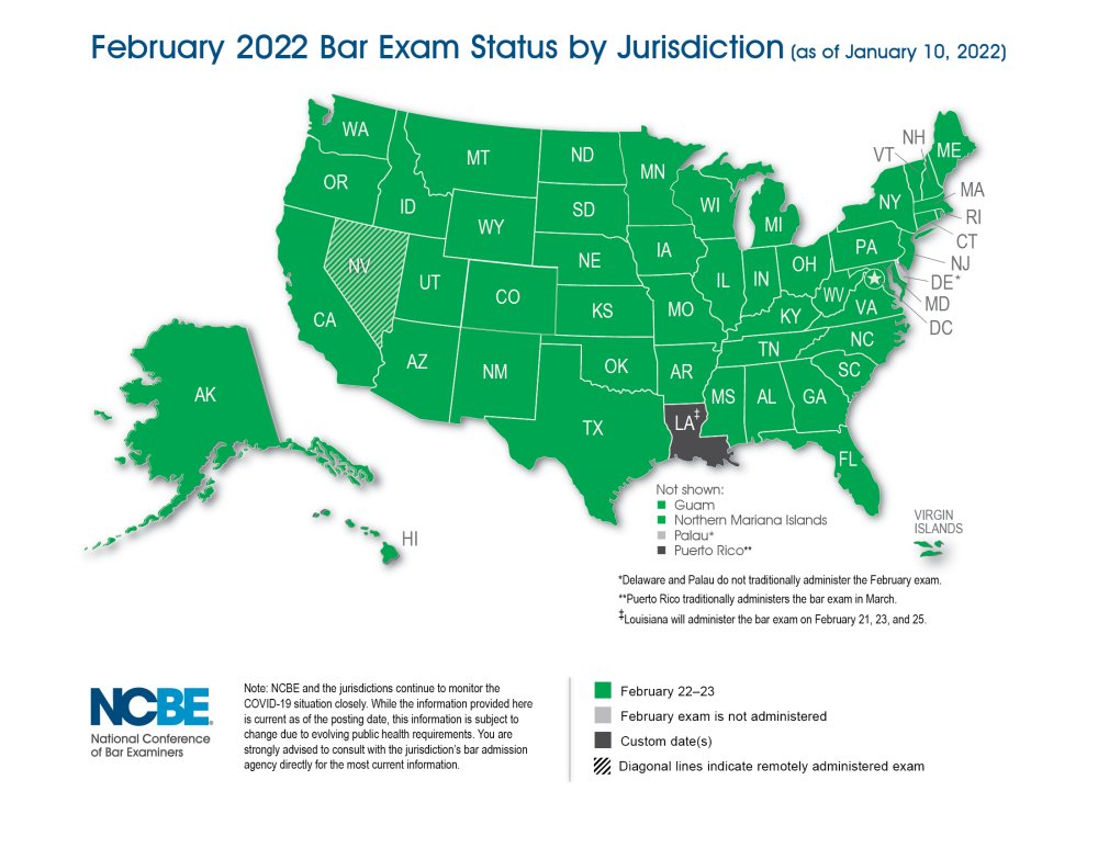 February 2020 Exam Status by Jurisdiction Map