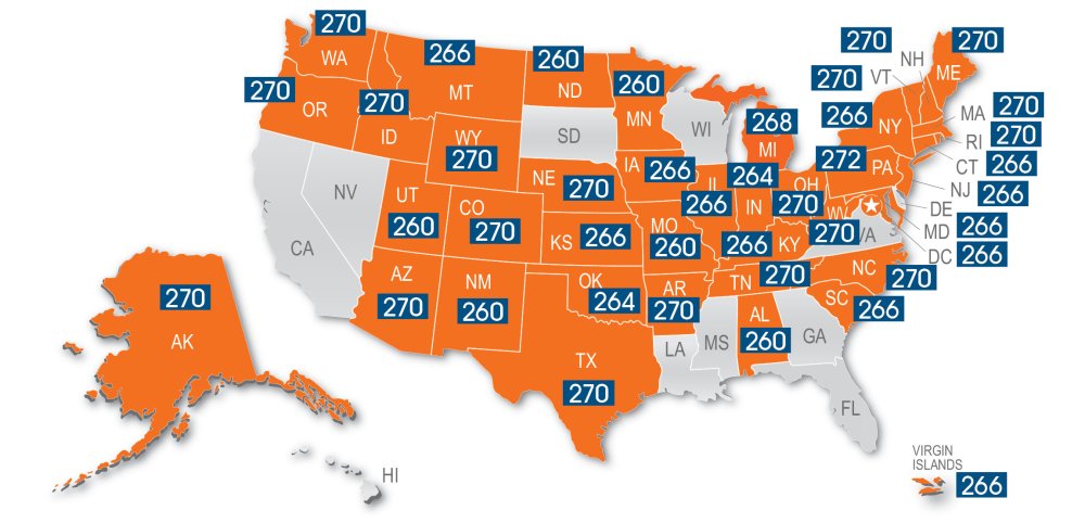 Map of Minimum Passing UBE Score by Jurisdiction