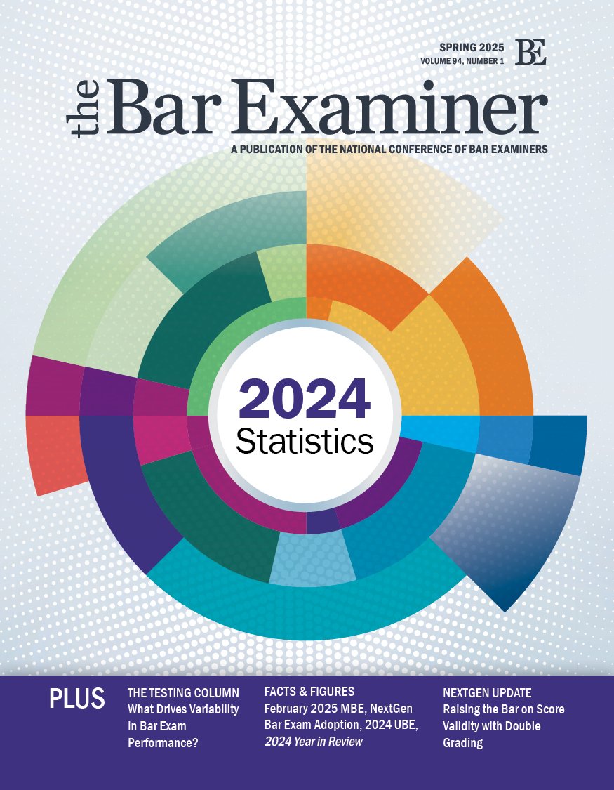 cover image of of The Bar Examiner Spring 2025 issue featuring 2024 Statistics
