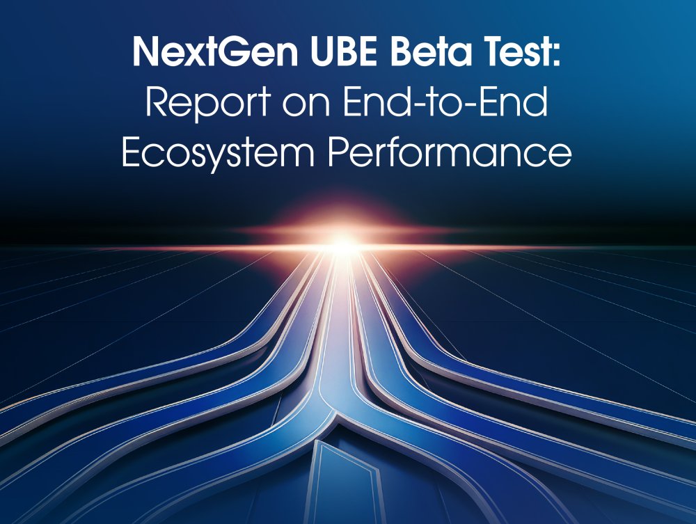 Cover image of the NextGen UBE Beta Report. Abstract lines converging into a beam of light