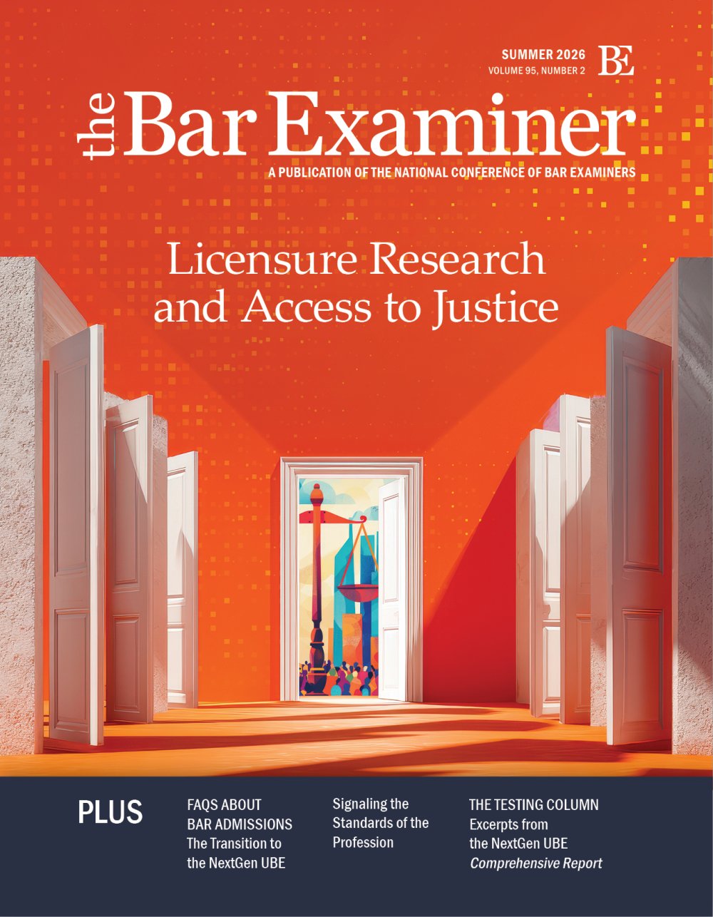 Bar Examiner cover, summer 2026. Image of a hallway with open doors.